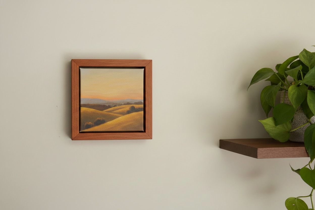 Cherry Frame with Art — Flush Mount