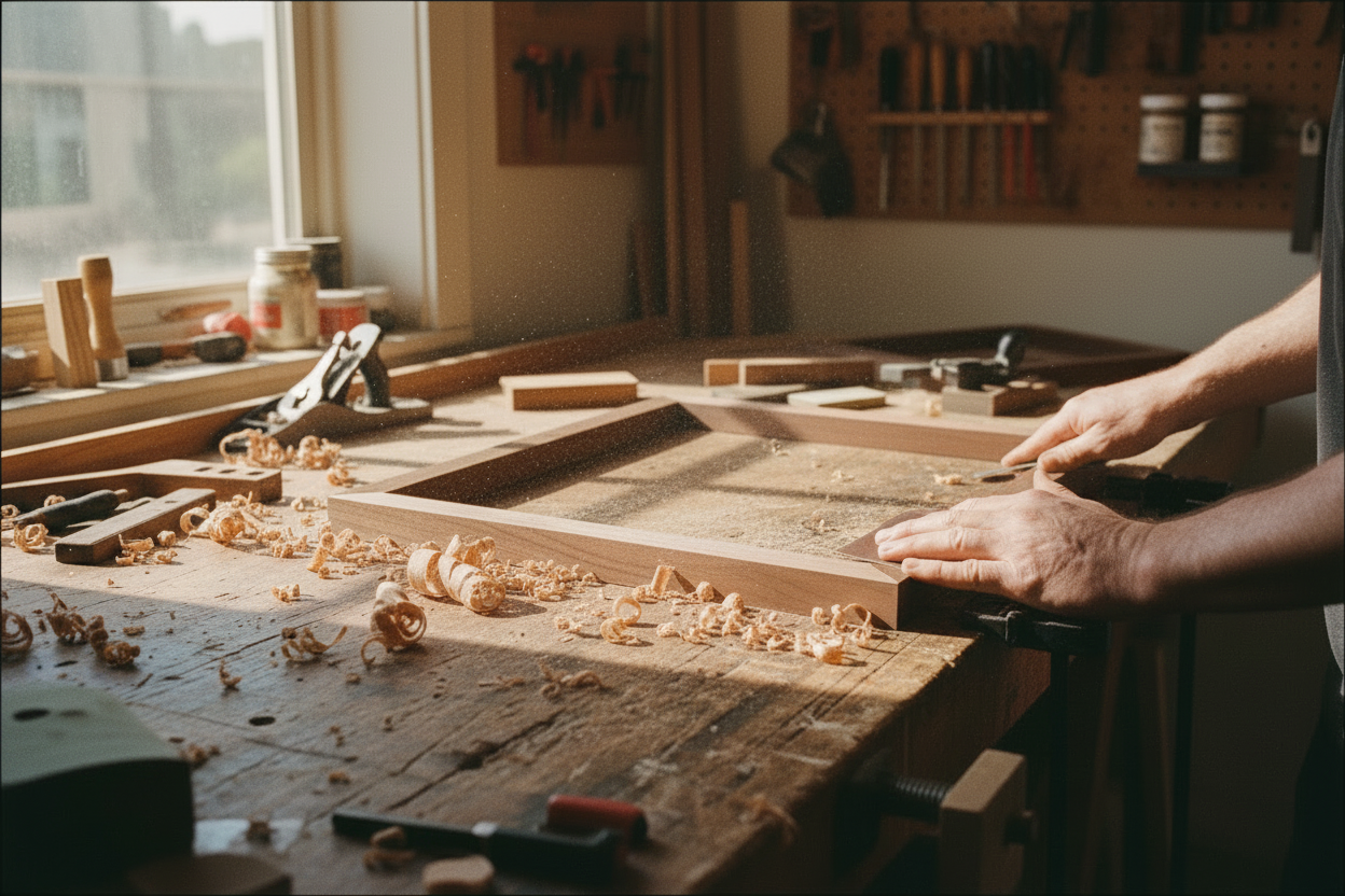 Craftsman sanding walnut frame